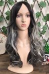 Black And White Long Wavy Fiber Wig With Ombre