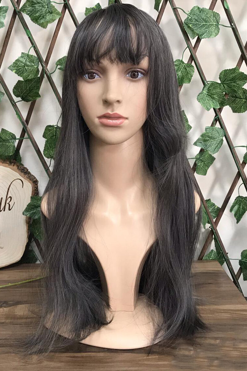 Forelock Black Long Straight Fiber Wig