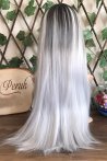 Long Forked Fiber Wig With Ashy Gray Ombre