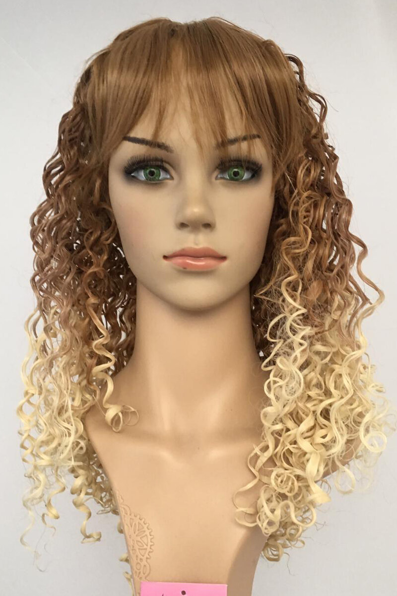 Coffee Yellow Ombre Curly Fiber Wig