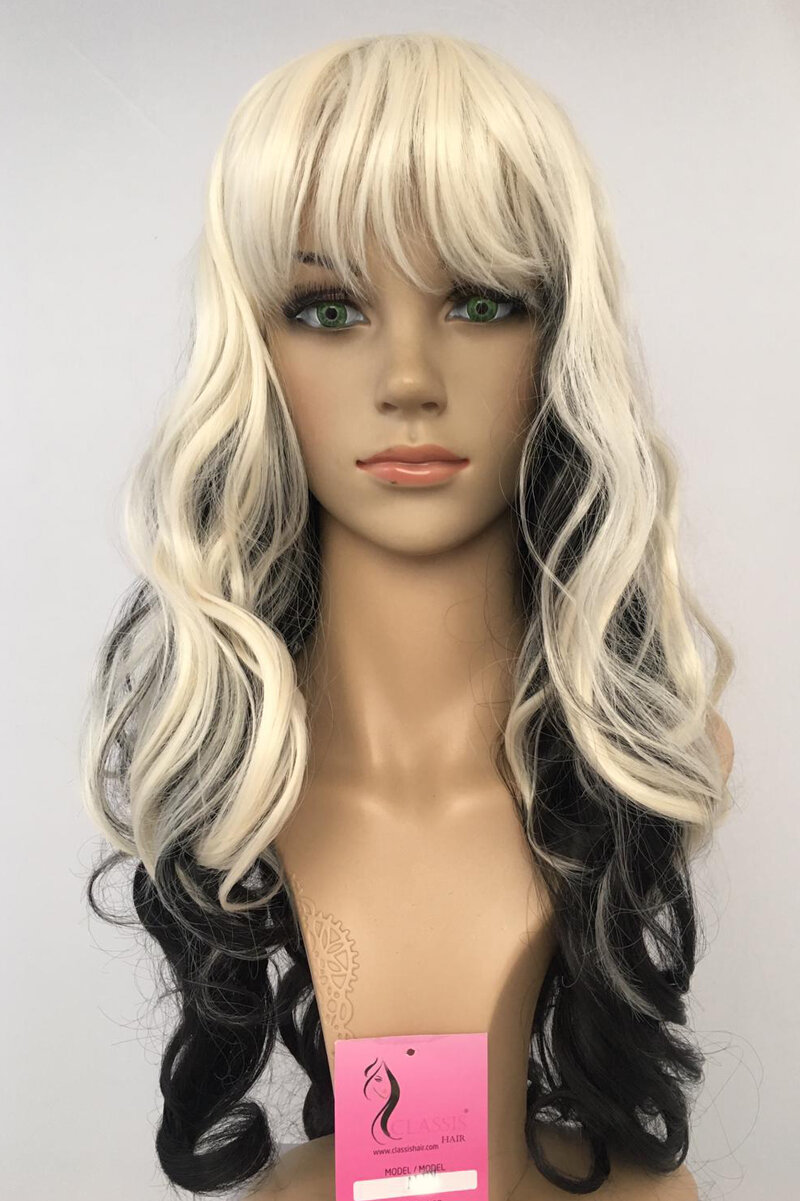 Long Fiber Wig With Black And White Ombre