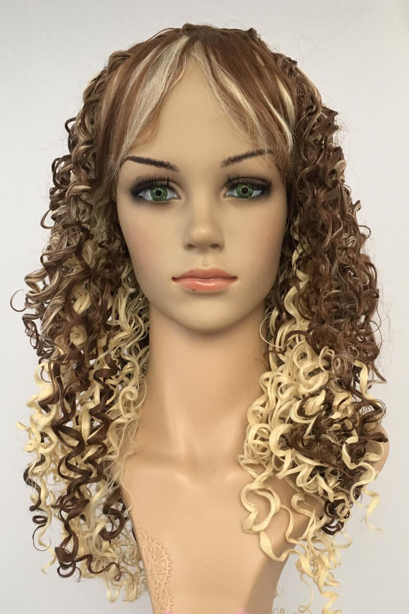 Brown Yellow Ombre Curly Fiber Wig