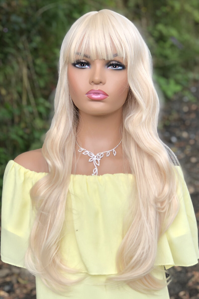 Wavy Long Yellow Forelock Fiber Wig