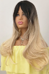 Long Wavy Fiber Wig With Yellow Ombre