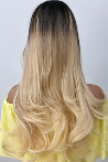 Long Wavy Fiber Wig With Yellow Ombre