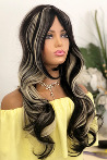Long Wavy Fiber Wig With Black And White Embossed Forelock