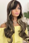 Long Wavy Fiber Wig With Coffee Embossed Forelock