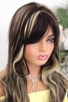 Long Wavy Fiber Wig With Coffee Embossed Forelock