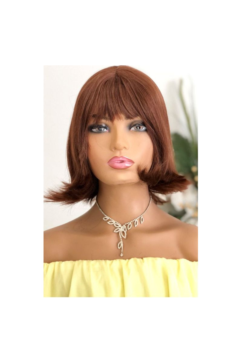 Theatrical Light Coffee Medium Length Blunt Synthetic Wig