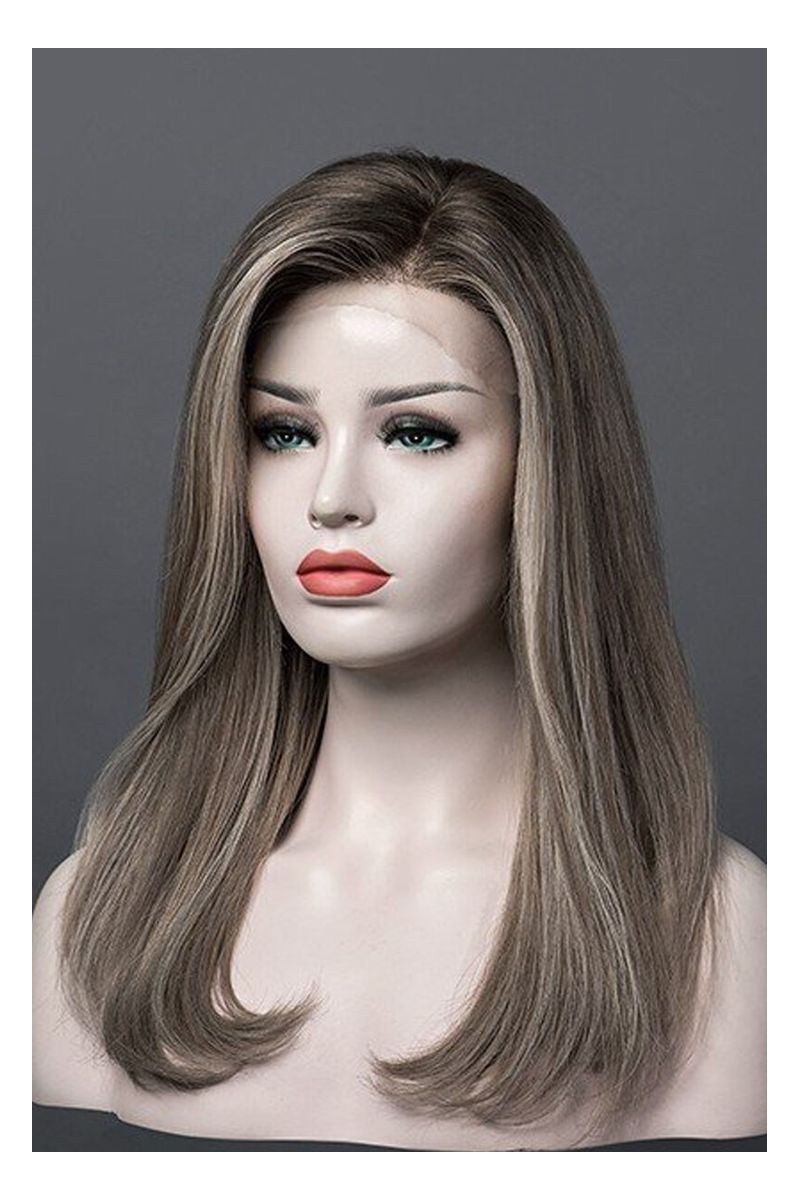 Ash Yellow Tulle Human Hair Long Natural Wig