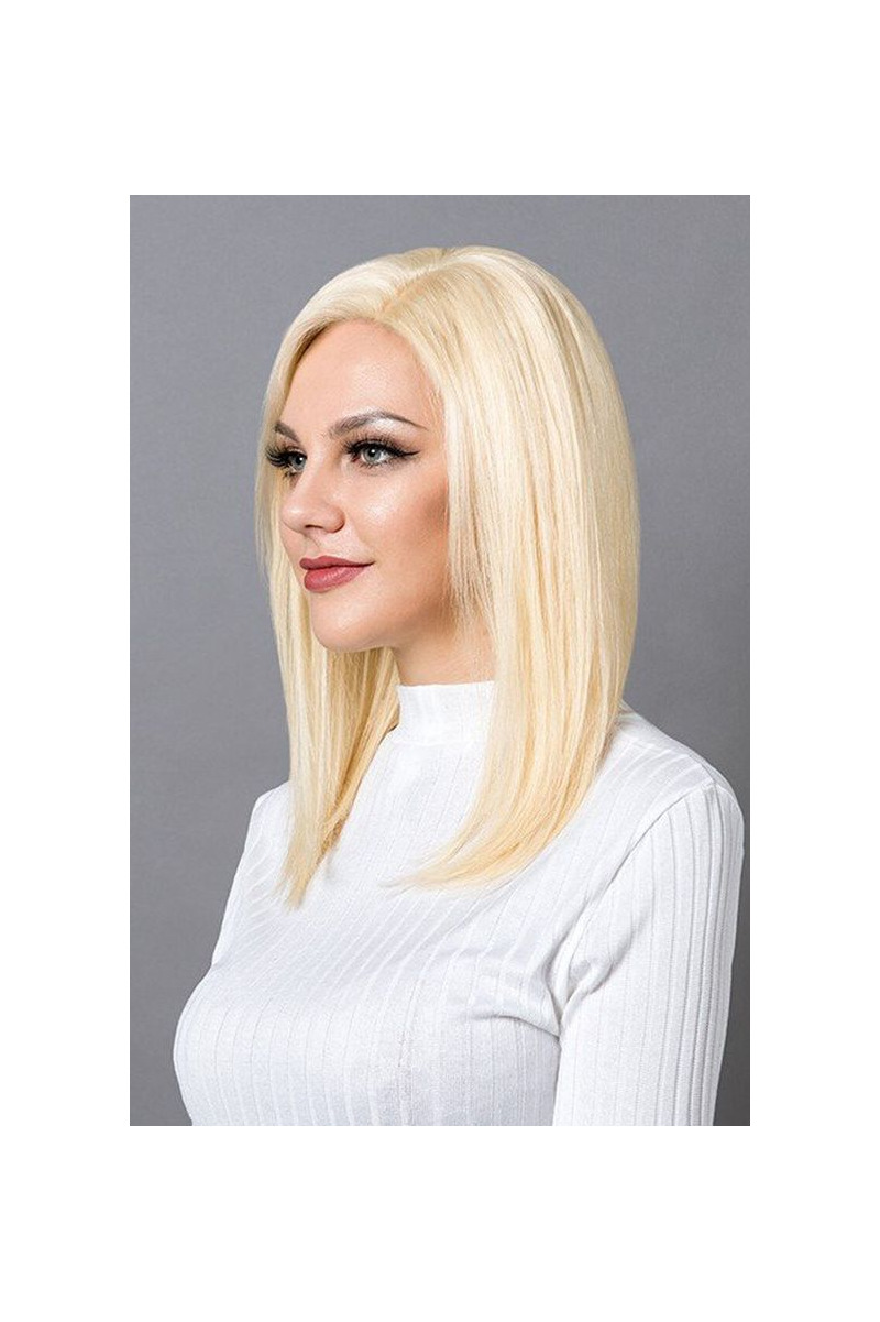 100% Real Natural Medium Length Wig With Yellow Front Tulle