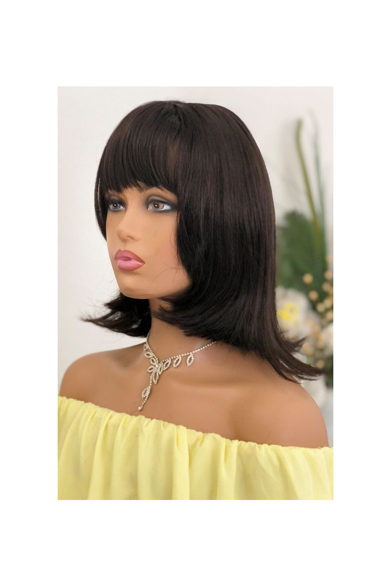 Black Medium Length Cut Theatrical Synthetic Wig