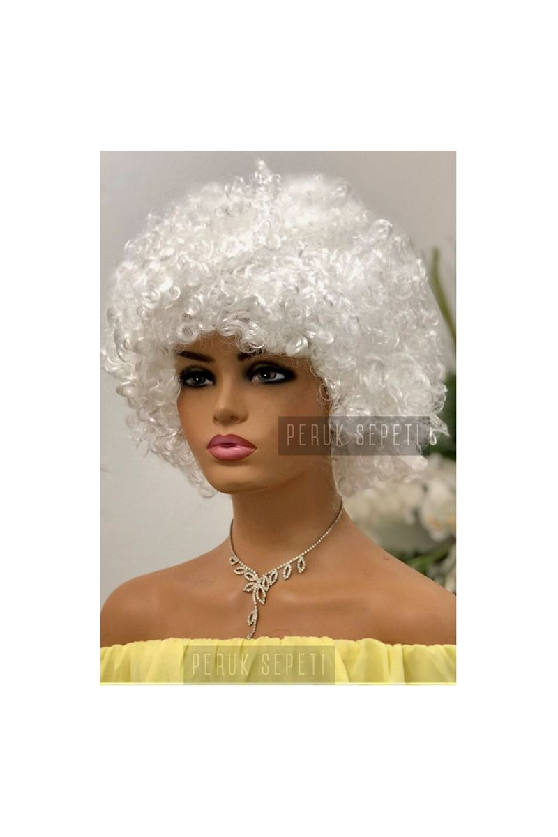 Bonus Peruk Unisex Beyaz Afro Parti Peruk