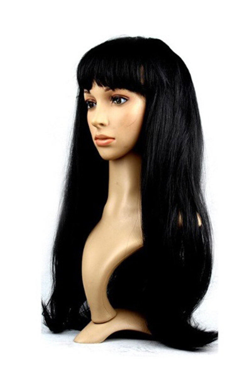 Theatrical Straight Black Synthetic Long Wig