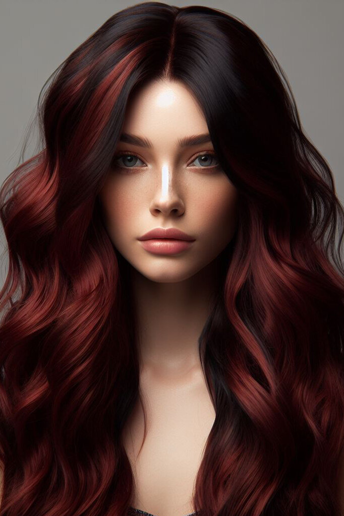 Black-Red Wavy Long Fiber Synthetic Wig