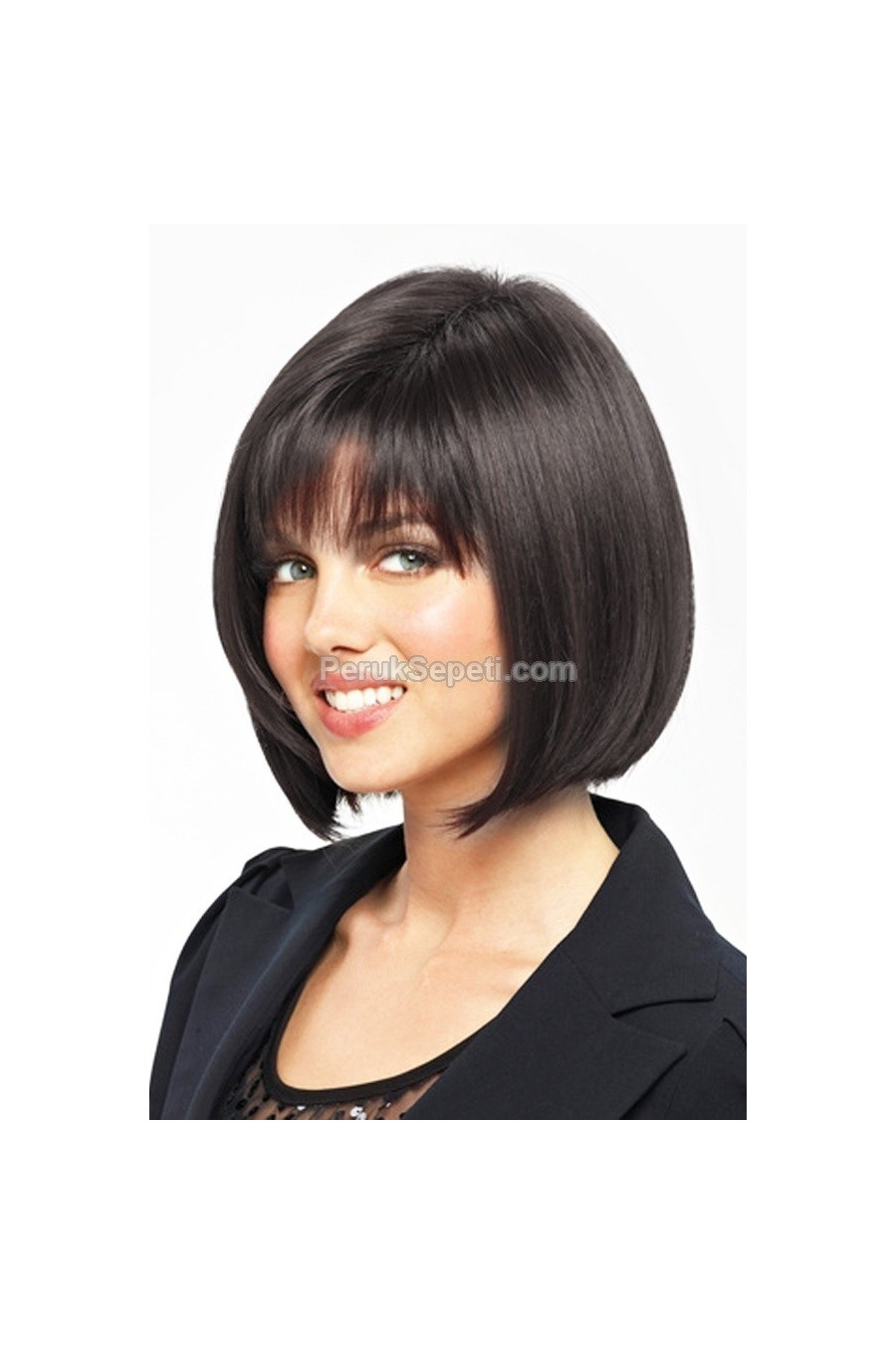 Black Blunt Medium Length Synthetic Wig