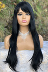 Black Straight Model Long Fiber Wig