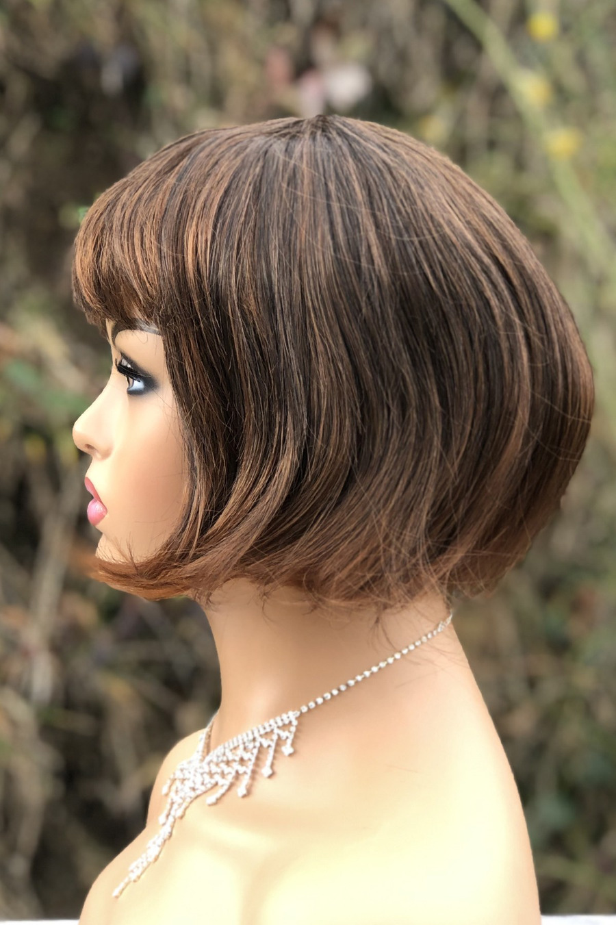 Brown Short Blunt Synthetic Wig