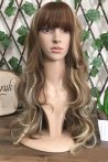 Long Wavy Fiber Wig With Open Coffee Embossed Forelock